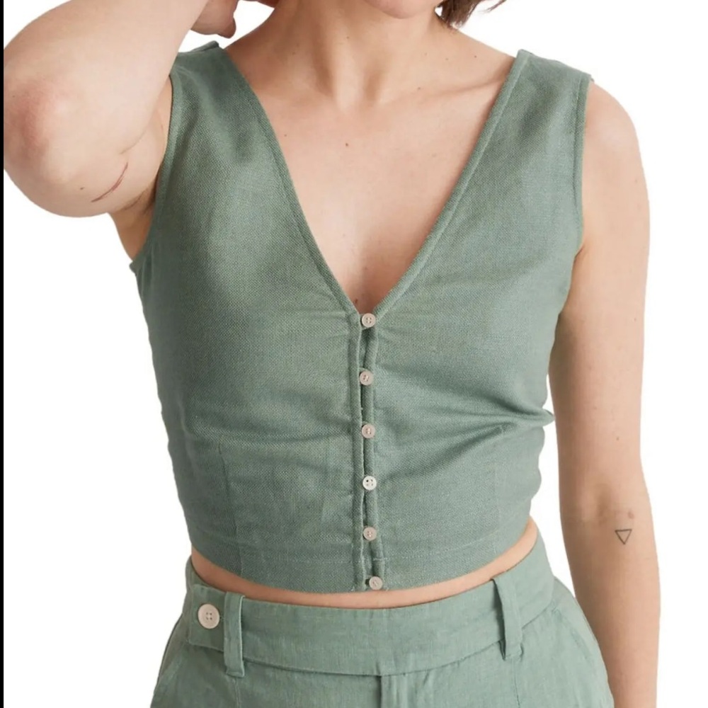 MADEWELL Gwen Supercrop Linentank - Trellis Green Size 4